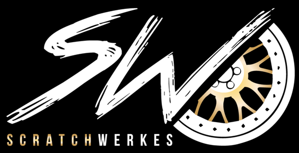 Scratchwerkes logo with a wheel design on a black background